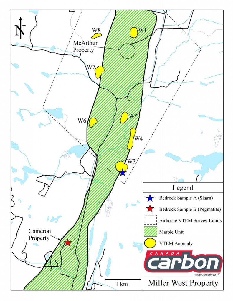 Miller West Property - Canada Carbon - graphite deposit - VTEM anamolies