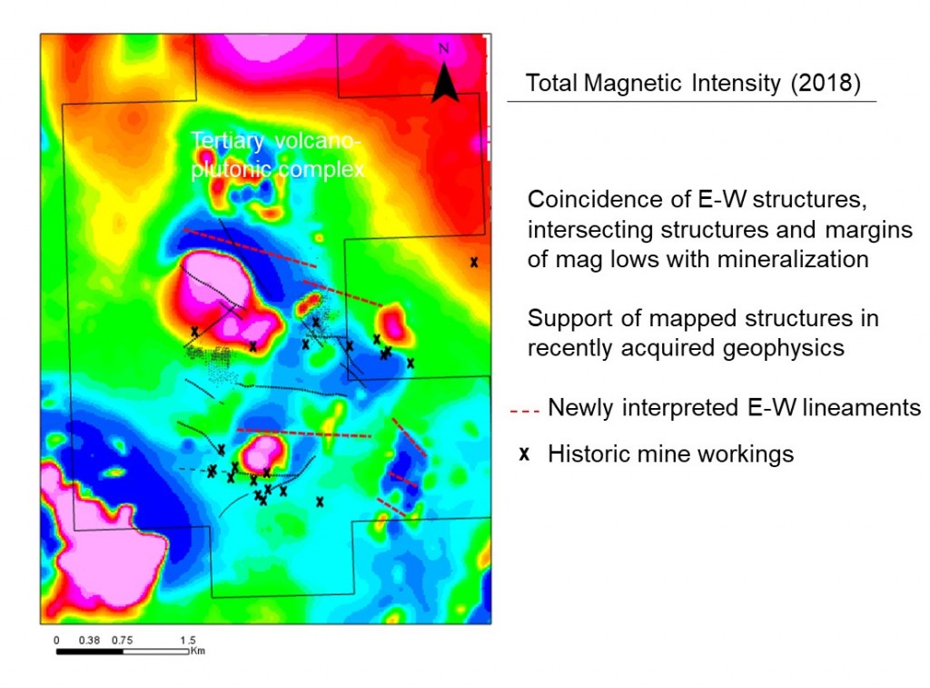 Total Magnetic Intensity Map and historic mine workings locations