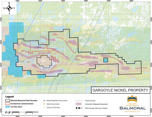 Figure 2 - Gargoyle Property with Airborne and Ultramafic Units