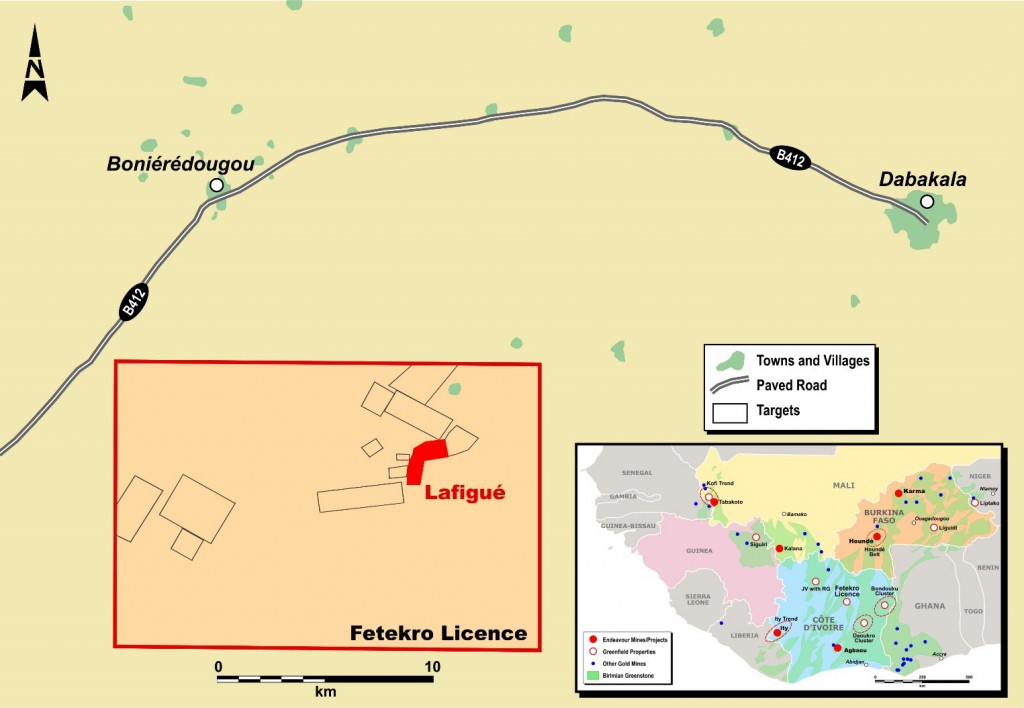 Figure 1: Simplified Map of the Fetekro Property Showing Lafigué