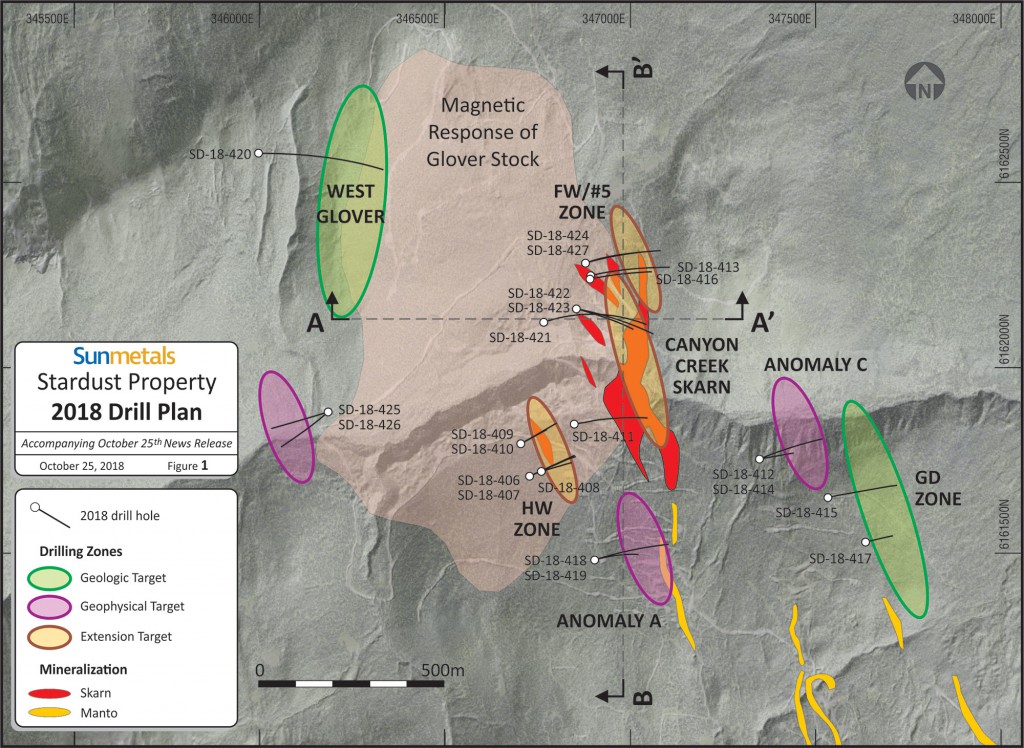 Figure 1 - Sun Metals Stardust Property 2018 Drill Plan