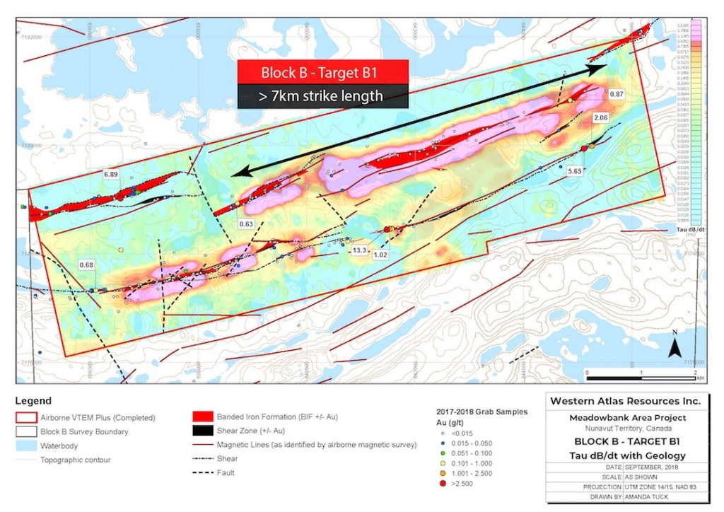 Figure 2: Block B – Target B1 – VTEM Results with Geology