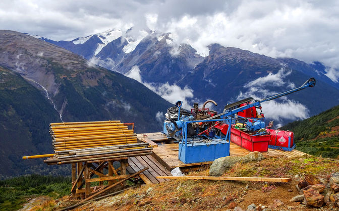 A drill sets up to test higher grade gold targets a Sulphurets